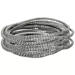 NEW GUESS 10-Pc. Set Crystal Stretch Bracelets silver